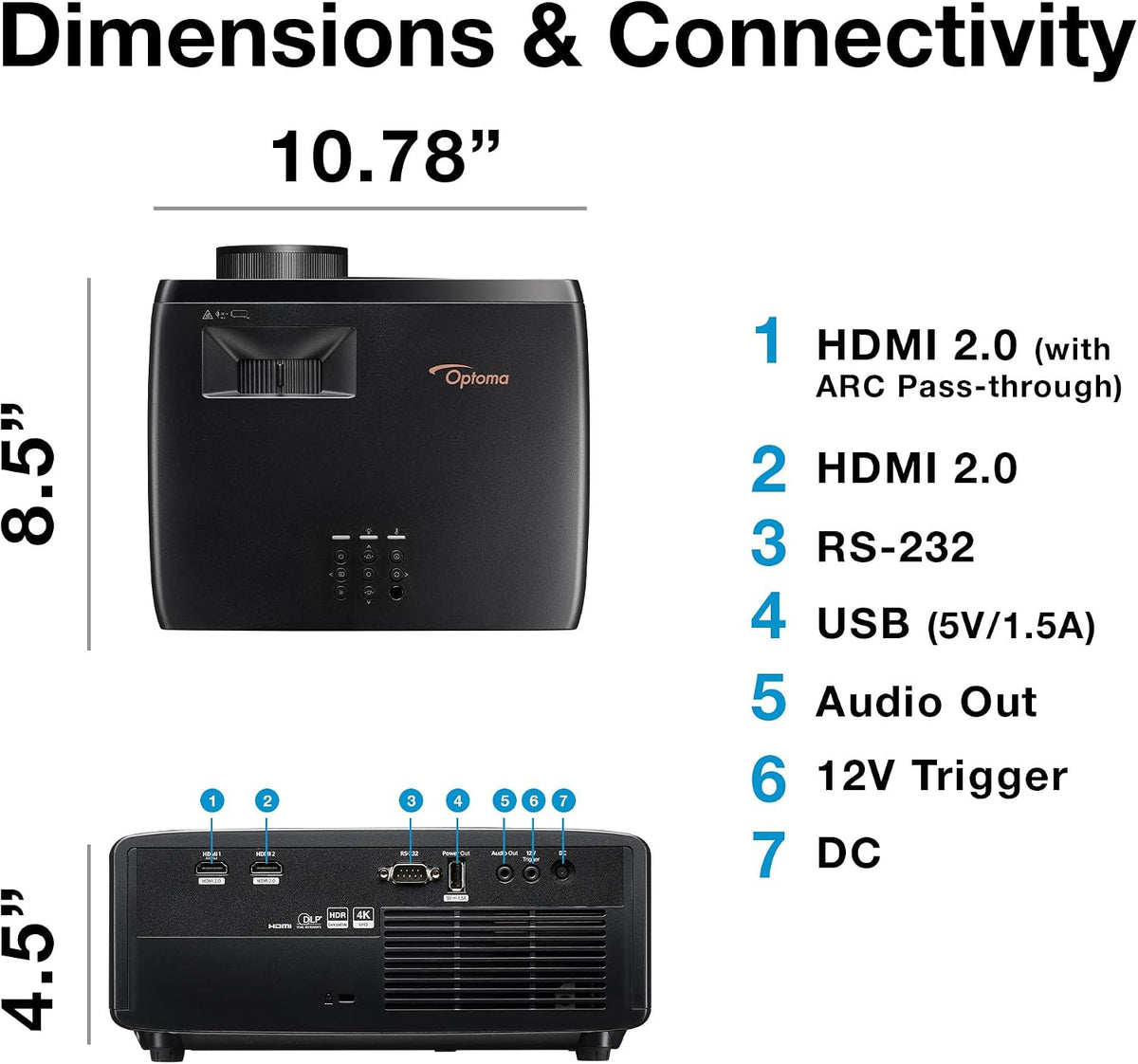 UHZ36 4K UHD Laser HDR Home Theater Projector - Black