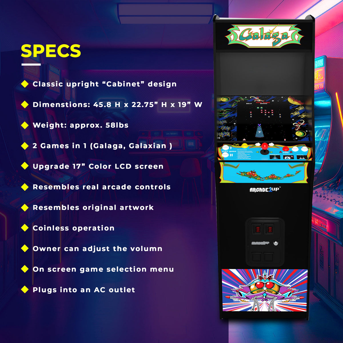 GALAGA Deluxe Arcade Video Game Machine, Teen, Black, 1 Count