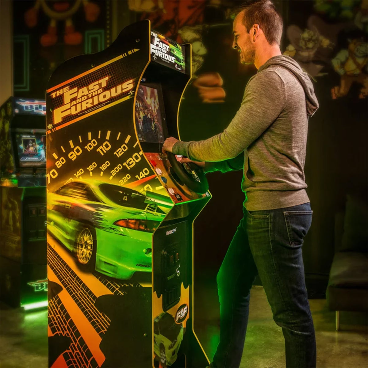 the Fast and the Furious Deluxe Arcade Machine with Steering Wheel