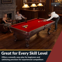 Augusta 8 Foot Pool Table with Complete Accessories – Classic Full Size Billiard Table for Home Use – Classic Ball and Claw Legs, Inlaid Sights, K-66 Cushions – Mahogany Finish with Red Felt