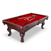 Augusta 8 Foot Pool Table with Complete Accessories – Classic Full Size Billiard Table for Home Use – Classic Ball and Claw Legs, Inlaid Sights, K-66 Cushions – Mahogany Finish with Red Felt