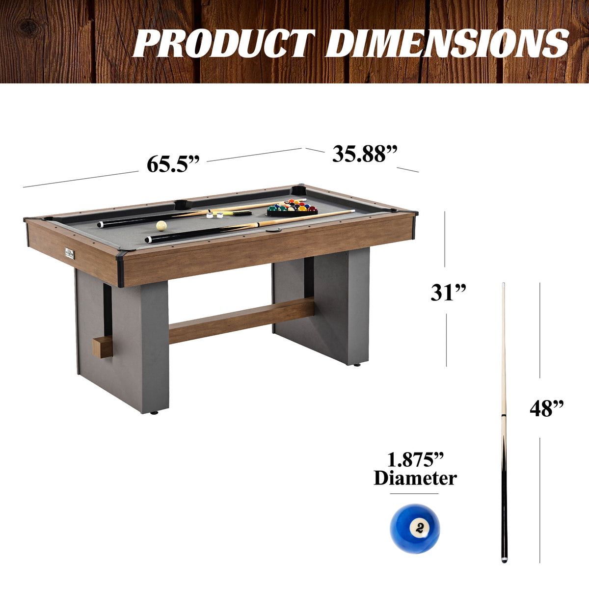 Urban 5.5 Ft Pool Table with 2 Cue Sticks & Complete Accessory Set, Gray