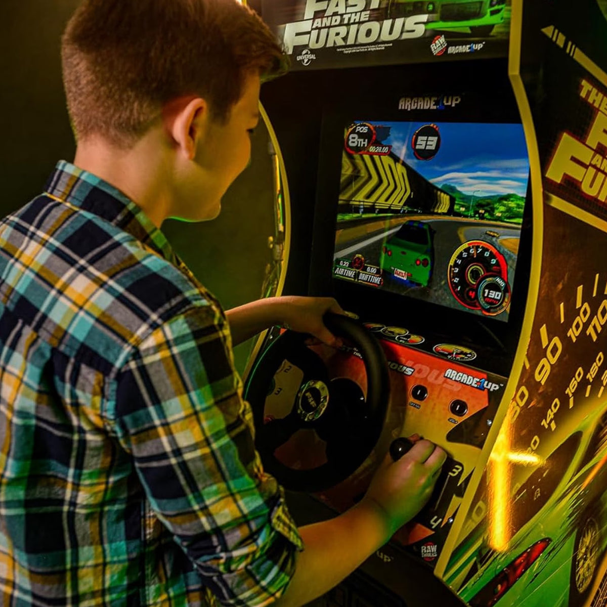 the Fast and the Furious Deluxe Arcade Machine with Steering Wheel