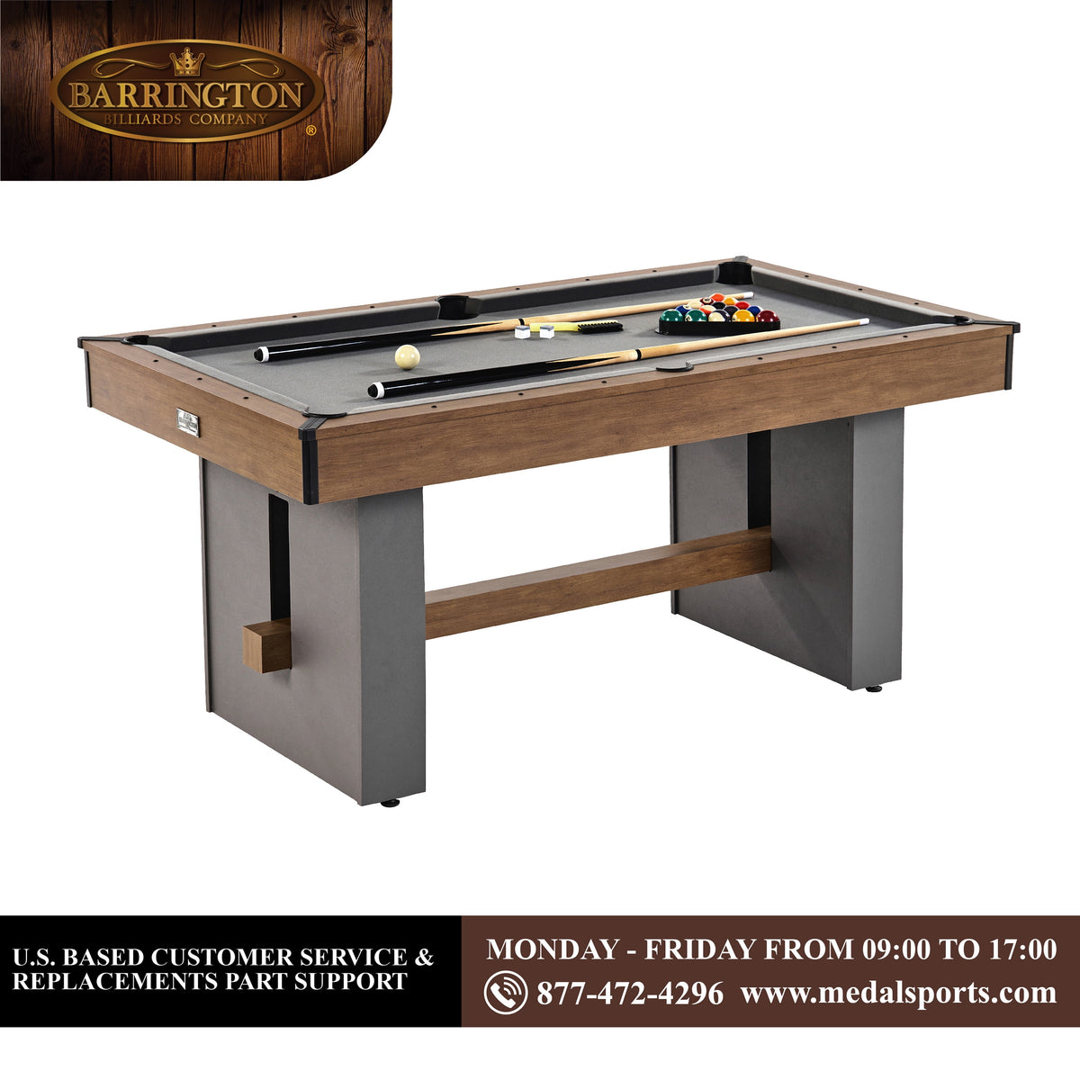 Urban 5.5 Ft Pool Table with 2 Cue Sticks & Complete Accessory Set, Gray