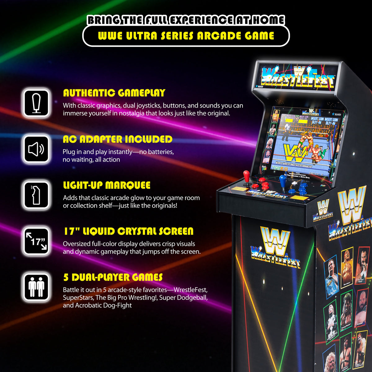 Arcade Classics Game Machine WWE Ultra Series with 17 Inch Screen and 5 Games